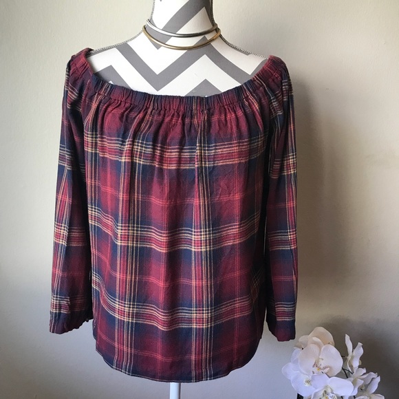 cloth & stone Tops - Cloth & Stone Off The Shoulder Plaid Top Size M